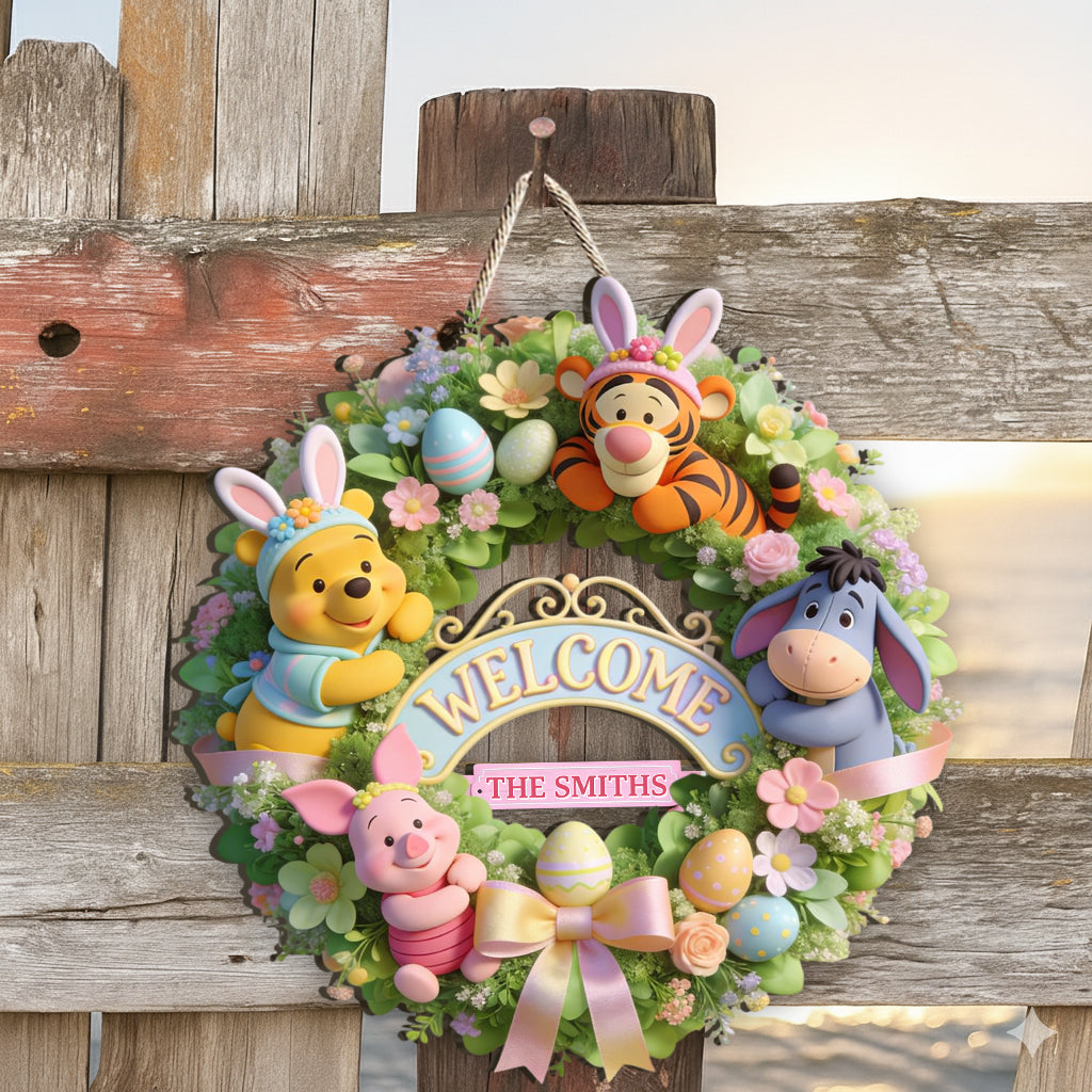 Easter's Day Friends - Personalized Yellow Bear Custom Shaped Wood Sign