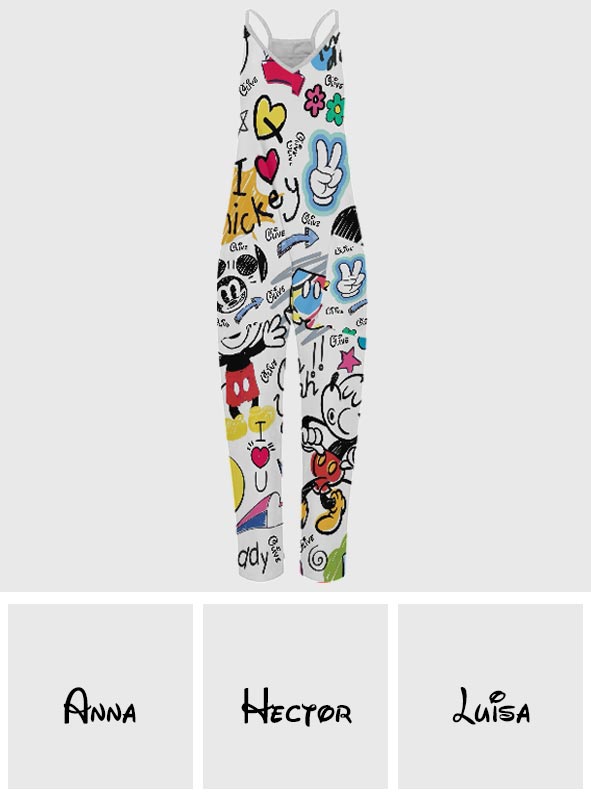 Magical Moment - Sleeveless Drawstring Jumpsuit with Pockets - Personalized Mouse Loose-Fit Overalls/ Rompers