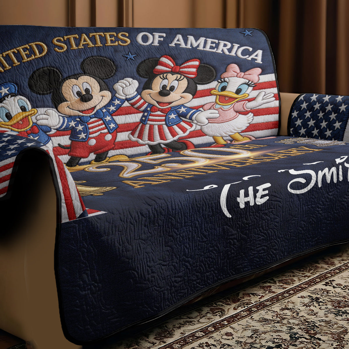 Celebrating 250th Anniversary - Personalized Mouse Quilted Sofa/Couch Cover