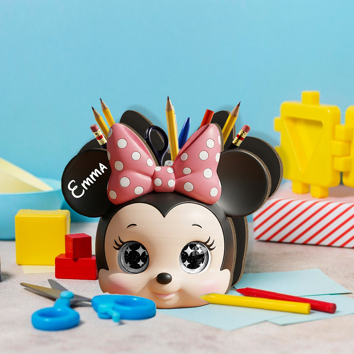 Cute Mouse Head - Personalized Mouse Wooden Pen Holder