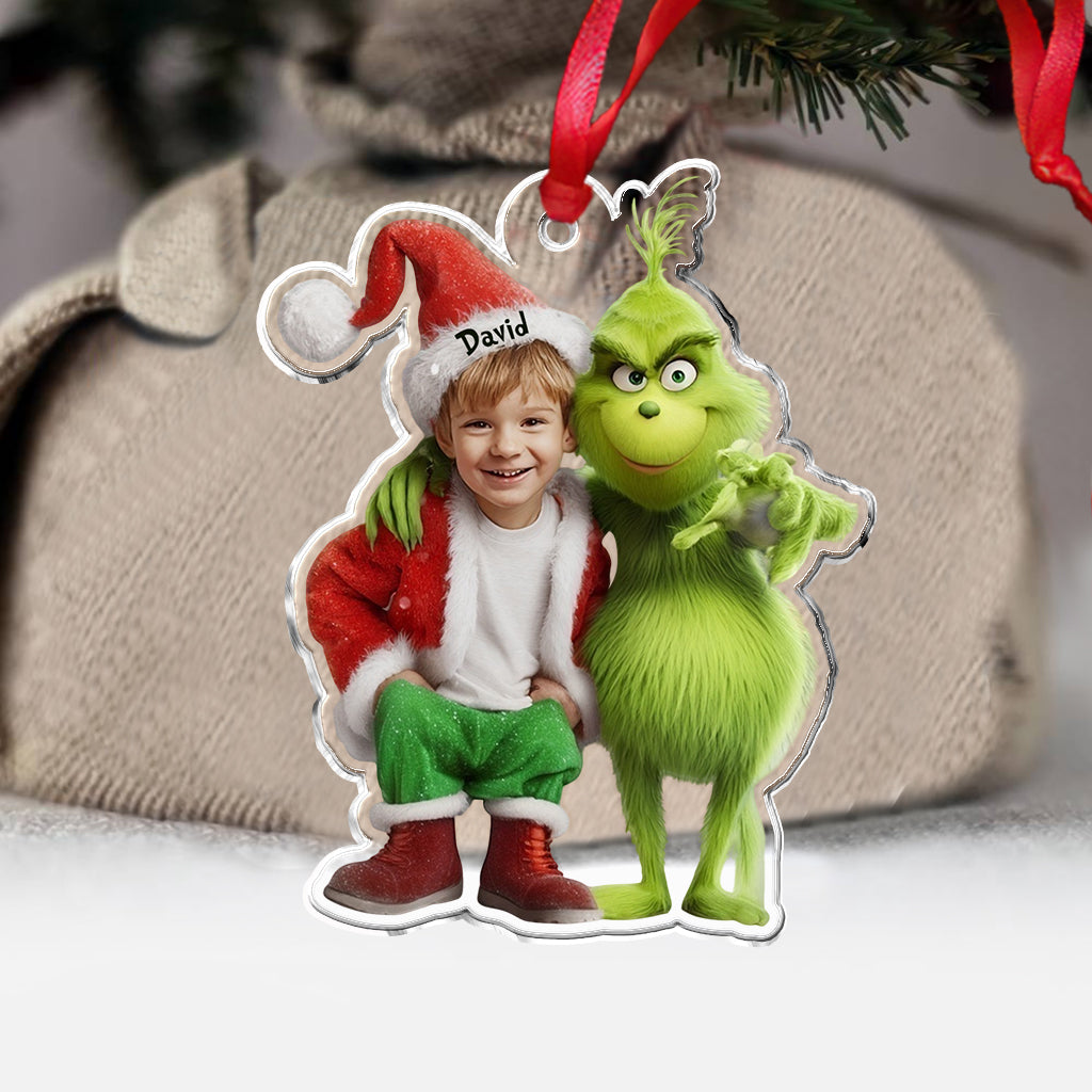 Green Monster Friend - Personalized Stole Christmas Custom Shaped Ornament