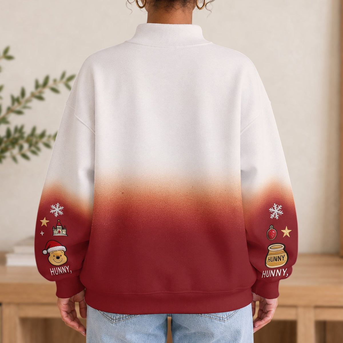 Merry Christmas - Personalized Yellow Bear Mock Neck Sweatshirt