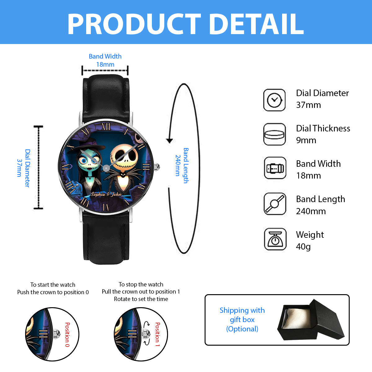 Nighttime Fantasy Couple Custom Name - Personalized Nightmare Hand Watch
