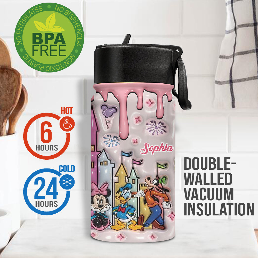 Cute Magic Castle Custom Name - Personalized Mouse Kids Water Bottle