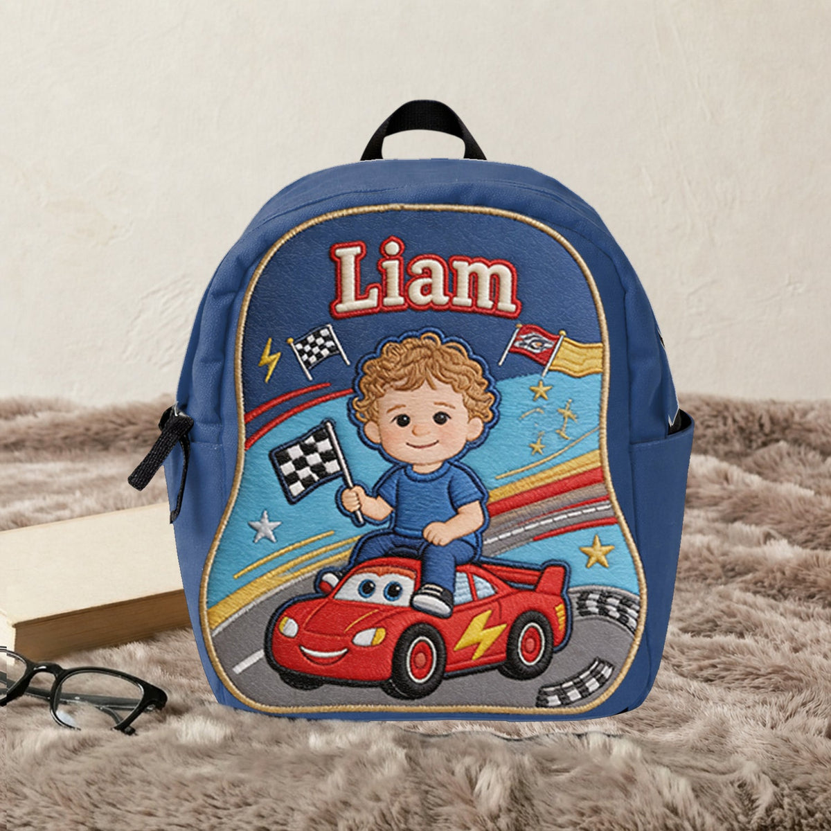 Little Racer - Personalized Racing Lover Changeable Leather Patch Backpack