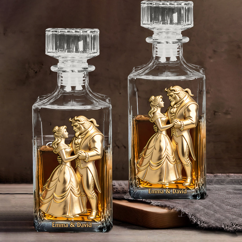 Fairy Tale Romantic Tale As Old As Time - Personalized Beauty And The Beast Whiskey Decanter Set