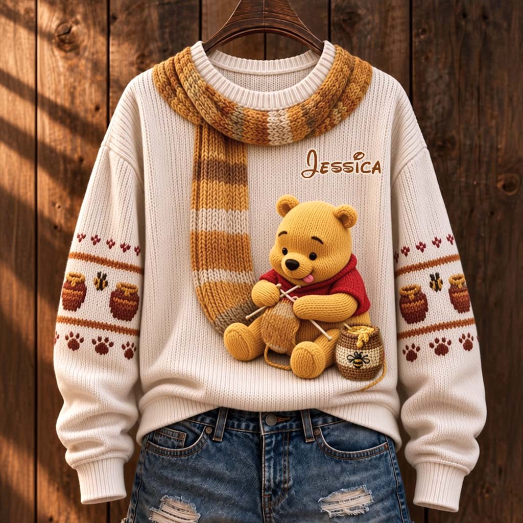 Knitting Bear - Personalized Yellow Bear Ugly Sweater