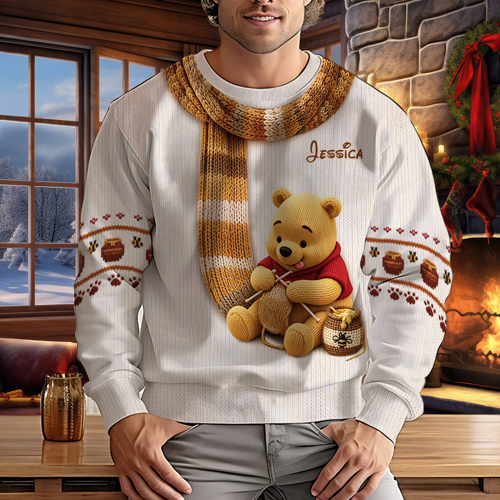Knitting Bear - Personalized Yellow Bear Ugly Sweater