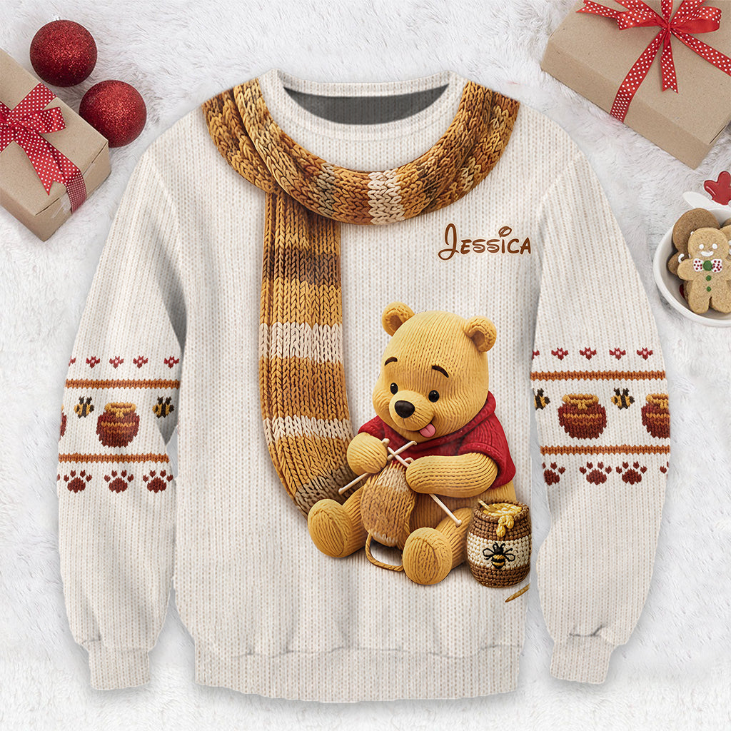 Knitting Bear - Personalized Yellow Bear Ugly Sweater