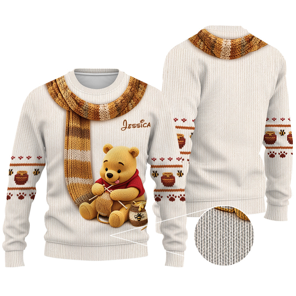 Knitting Bear - Personalized Yellow Bear Ugly Sweater