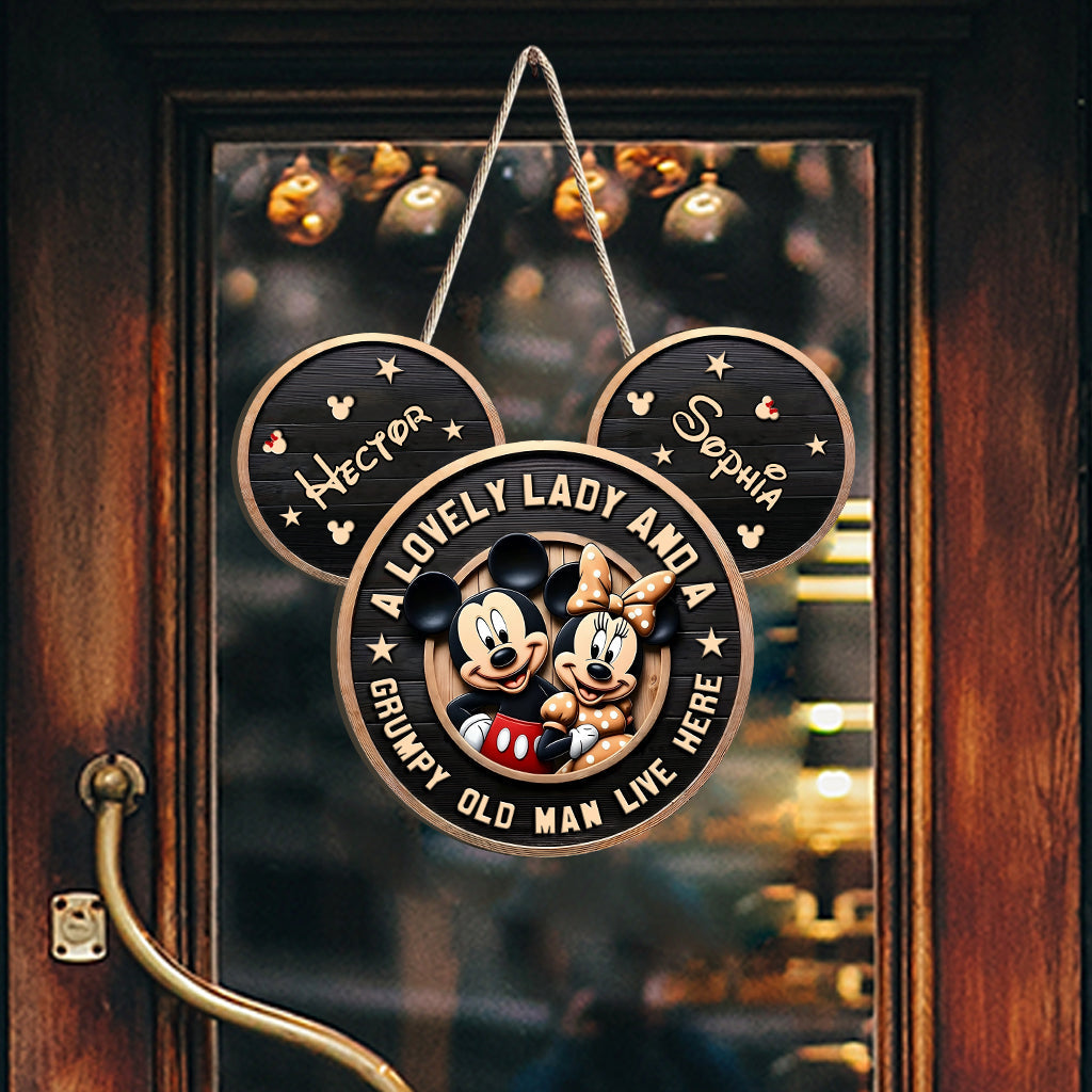 A Lovely Lady And A Grumpy Old Man Live Here - Personalized Mouse Custom Shaped Wood Sign