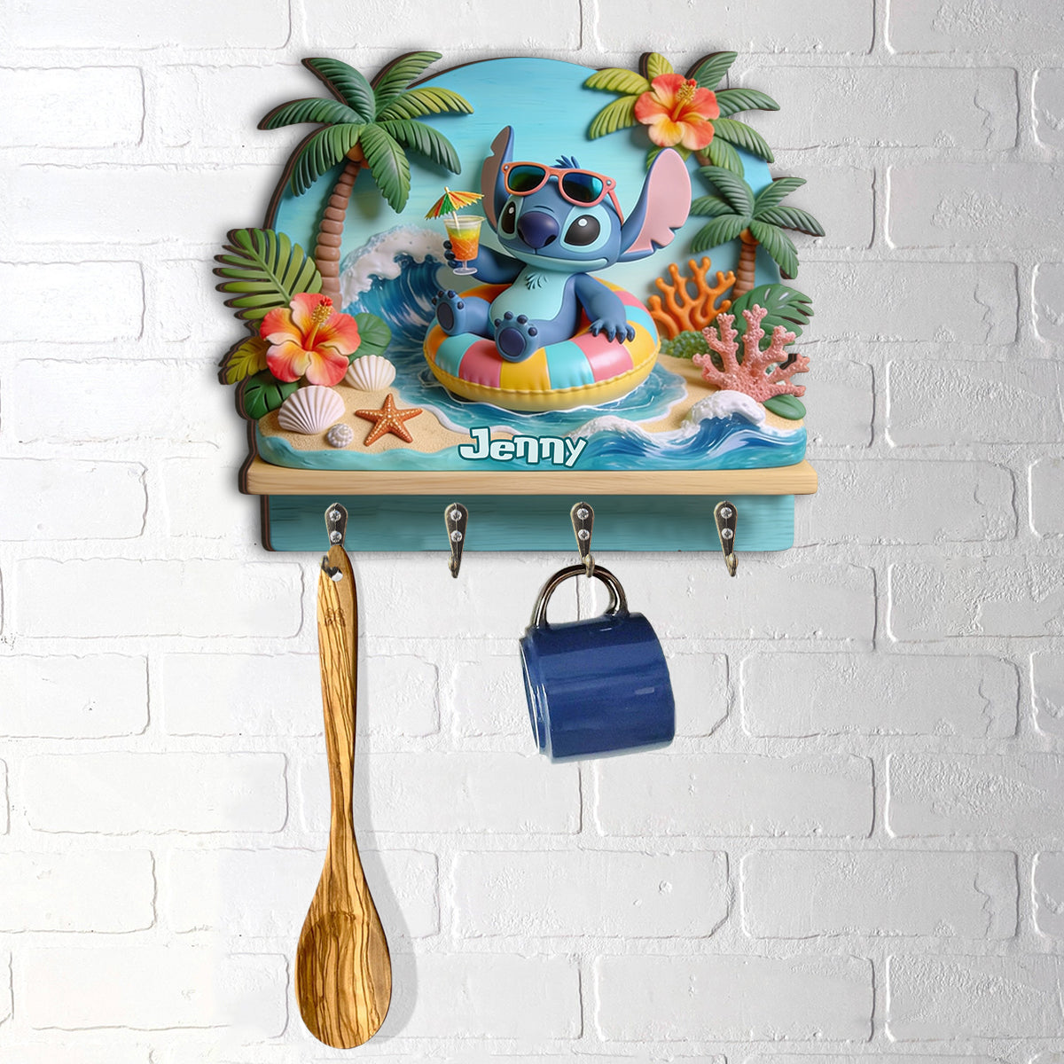 Salty Lil' Beach - Personalized Ohana Custom Shaped Hanging Rack