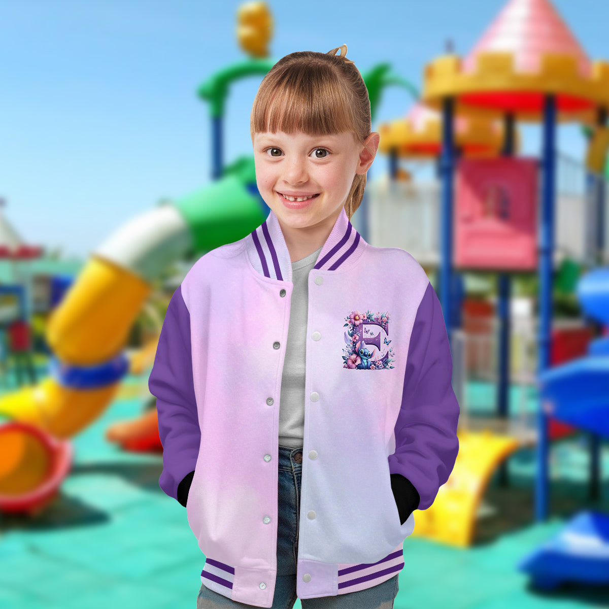 Blue Ohana Alphabet Letter Custom Name - Personalized Ohana Varsity Jacket