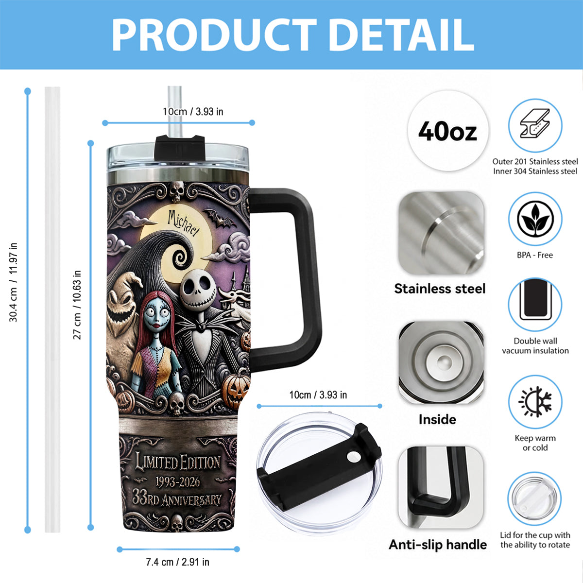 33rd Anniversary - Personalized Nightmare Tumbler With Plush Charm