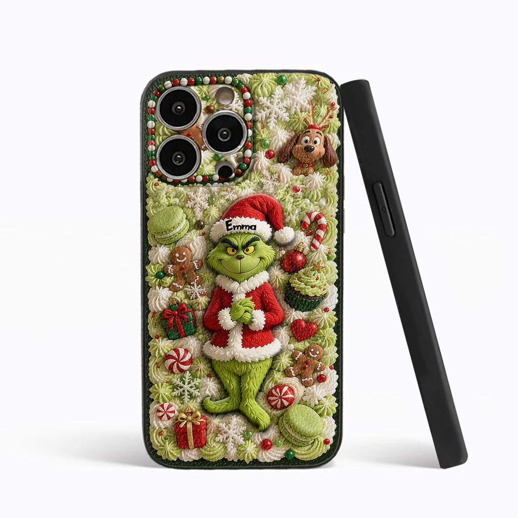Christmas Green Character - Personalized Stole Christmas 3D Embossed Leather Phone Case
