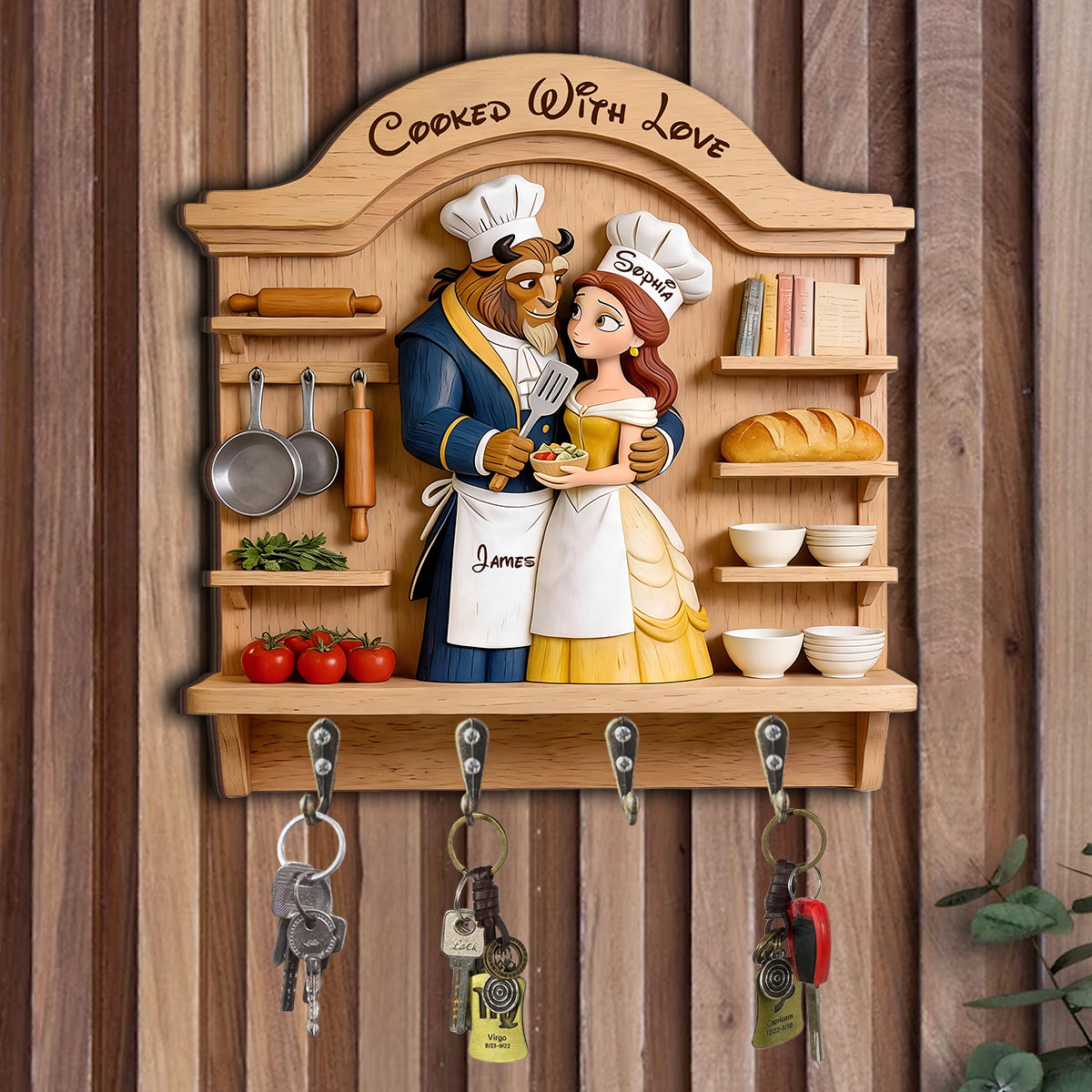 Our Loving Kitchen Couple Gift - Personalized Beauty And The Beast Custom Shaped Hanging Rack
