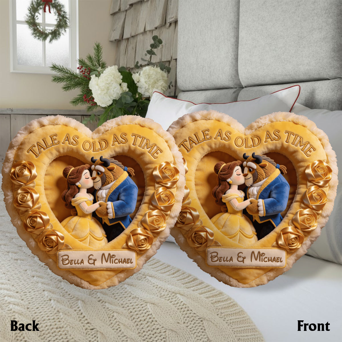 Tale As Old As Time - Personalized Beauty And The Beast Faux Fur Shaped Pillow