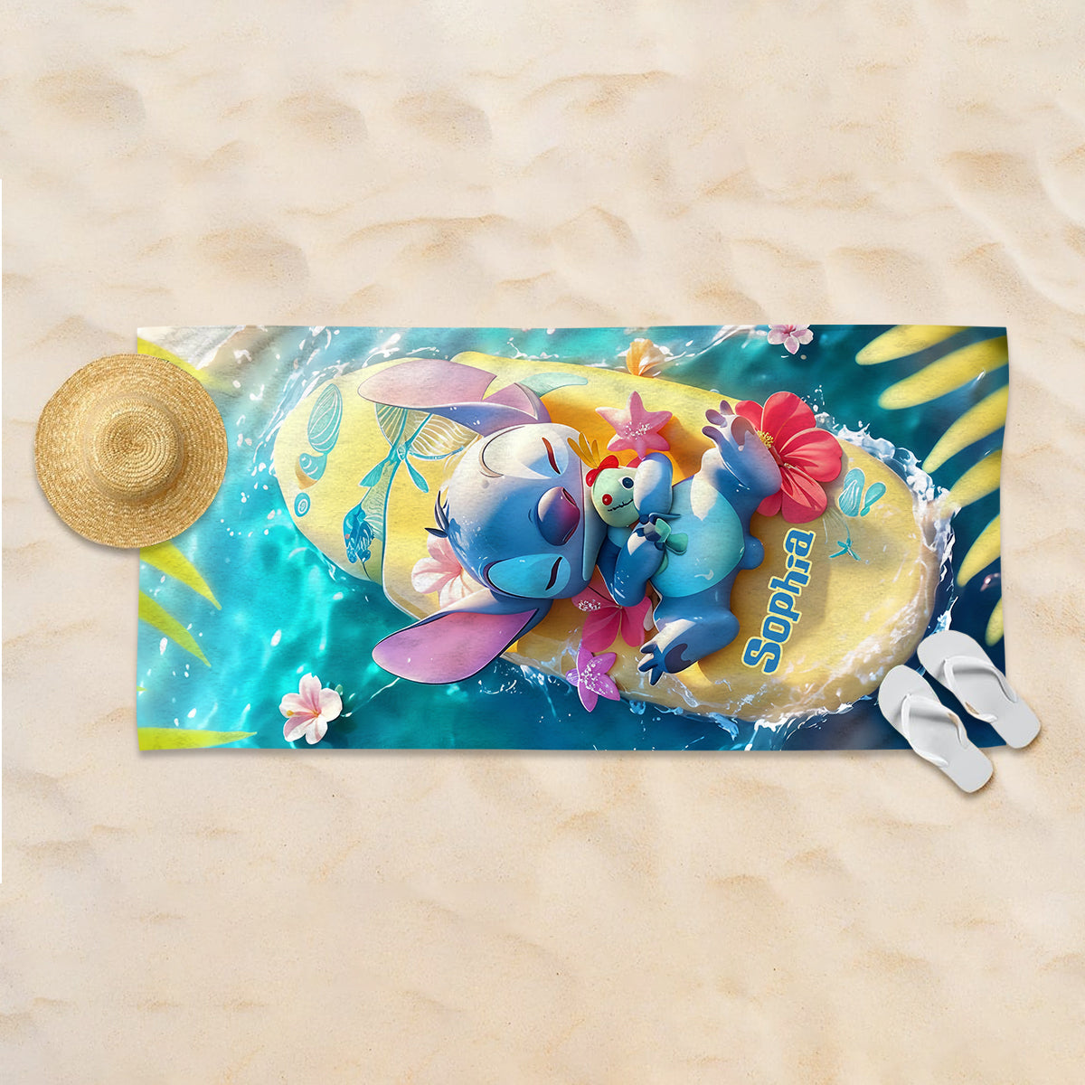 Chillin Blue Alien Ohana - Personalized Ohana Quick-dry Beach Towel/ Bath Towel