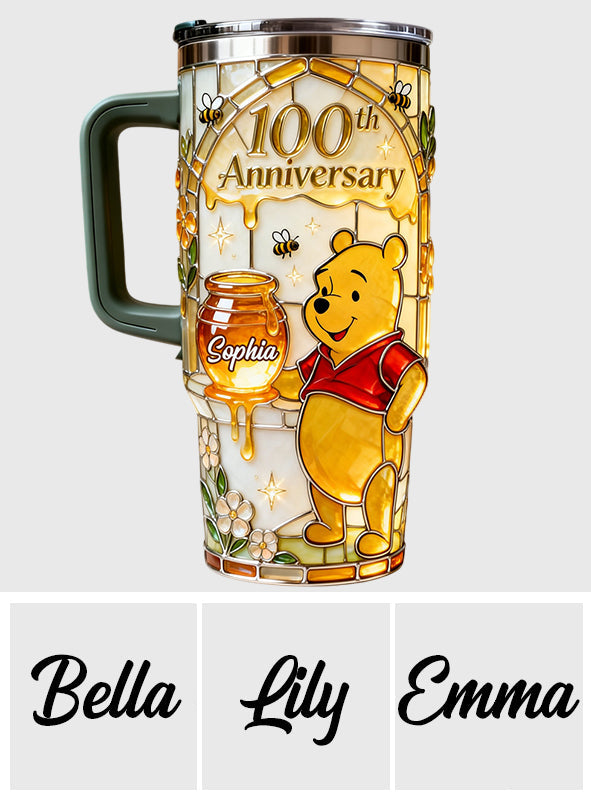 Honey Bear 100th Anniversary - Personalized Yellow Bear Tumbler With Handle