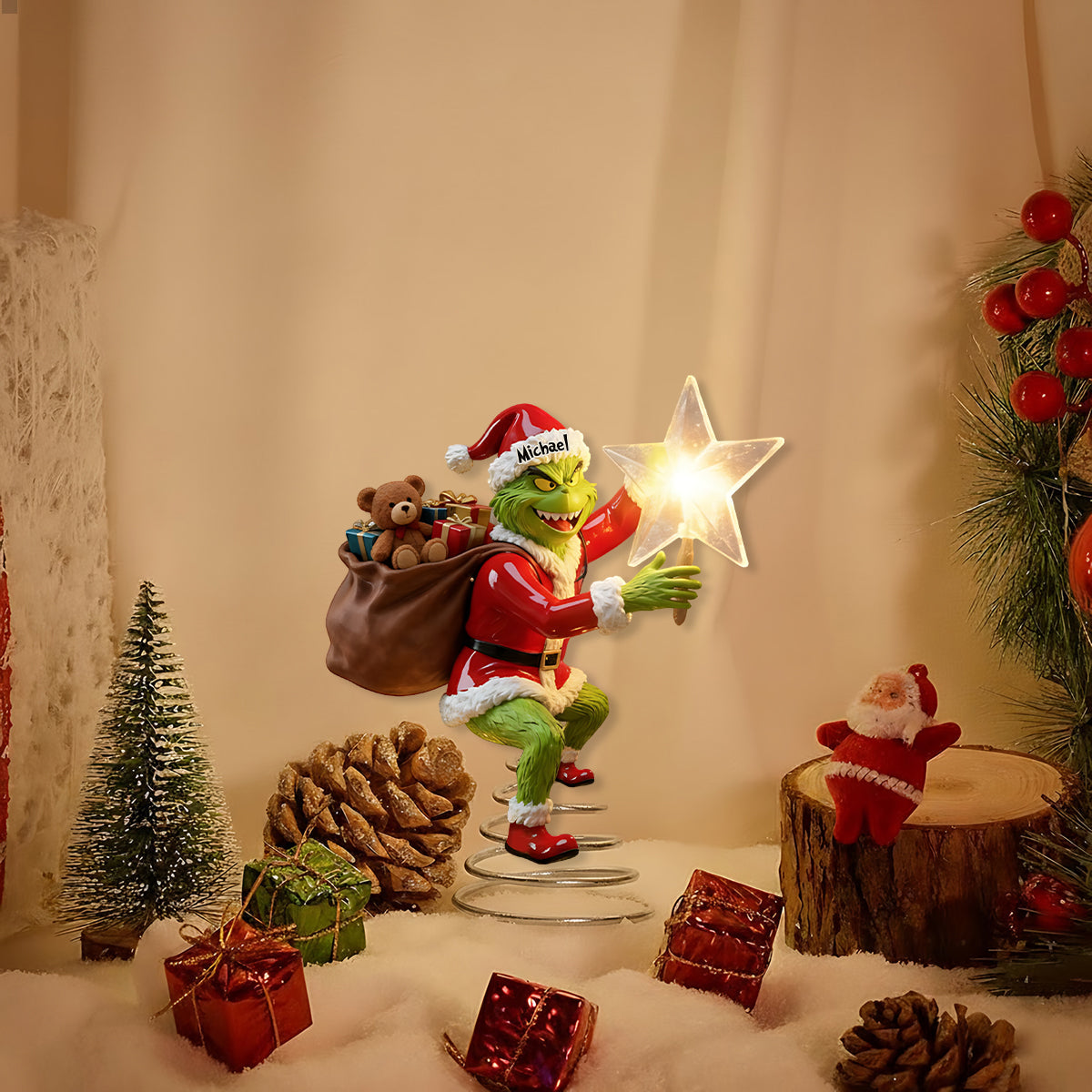 Merry Grinchmas - Personalized Stole Christmas LED Light Tree Topper