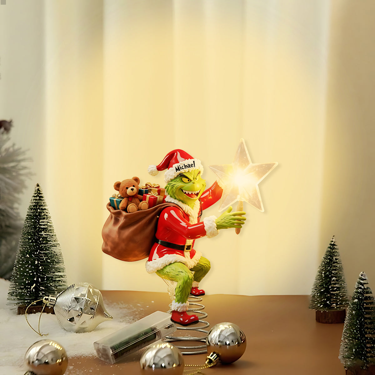 Merry Grinchmas - Personalized Stole Christmas LED Light Tree Topper