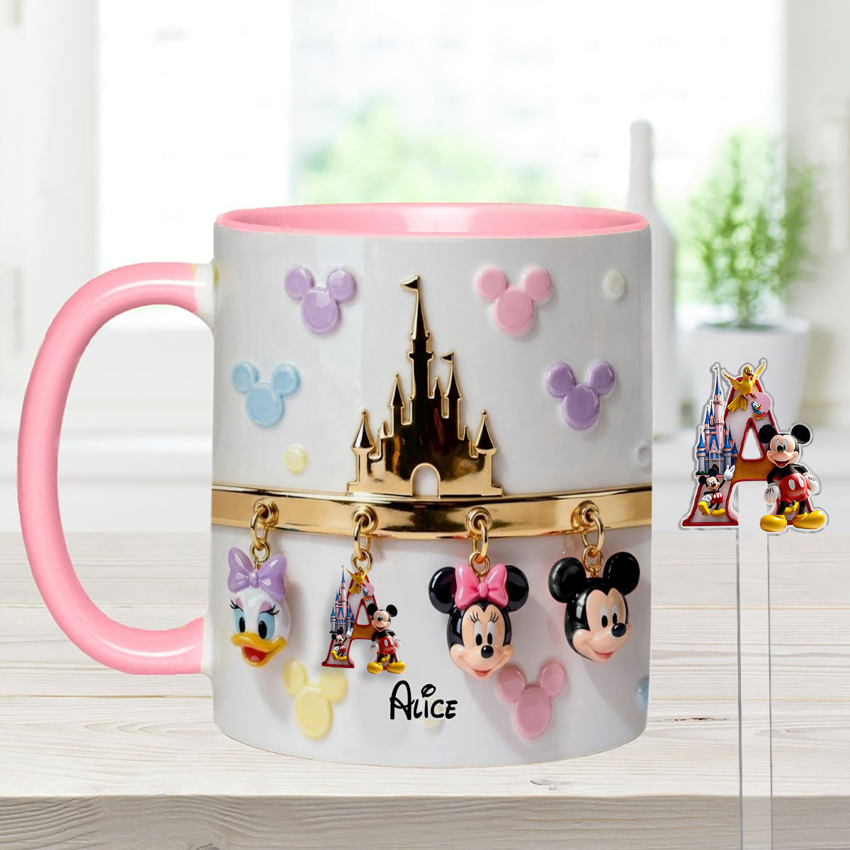 Magical Initial Name Letter - Personalized Mouse Set Accent Mug With Acrylic Stirrers