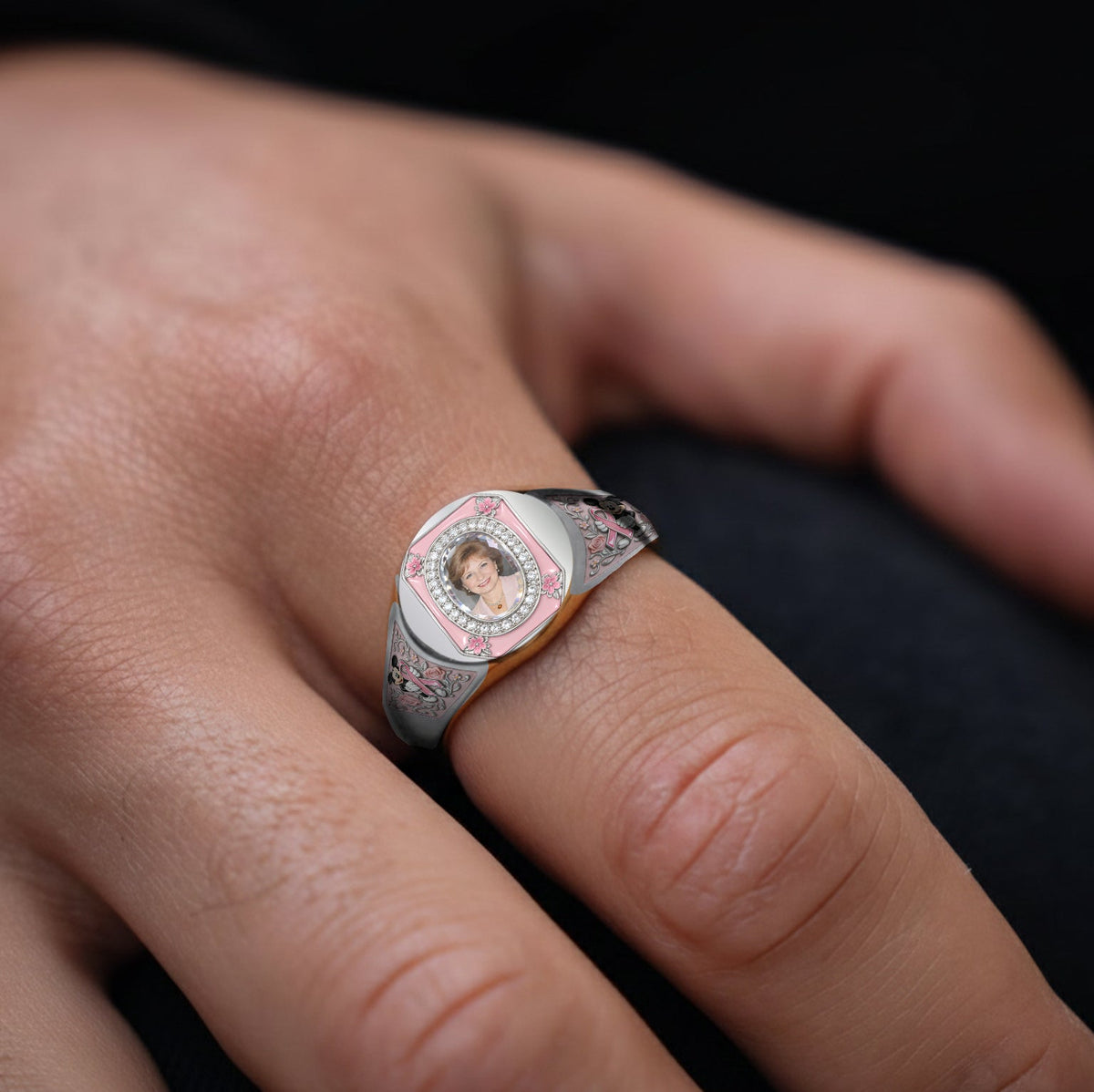 In Octorber We Wear Pink - Personalized Breast Cancer Awareness Signet Ring