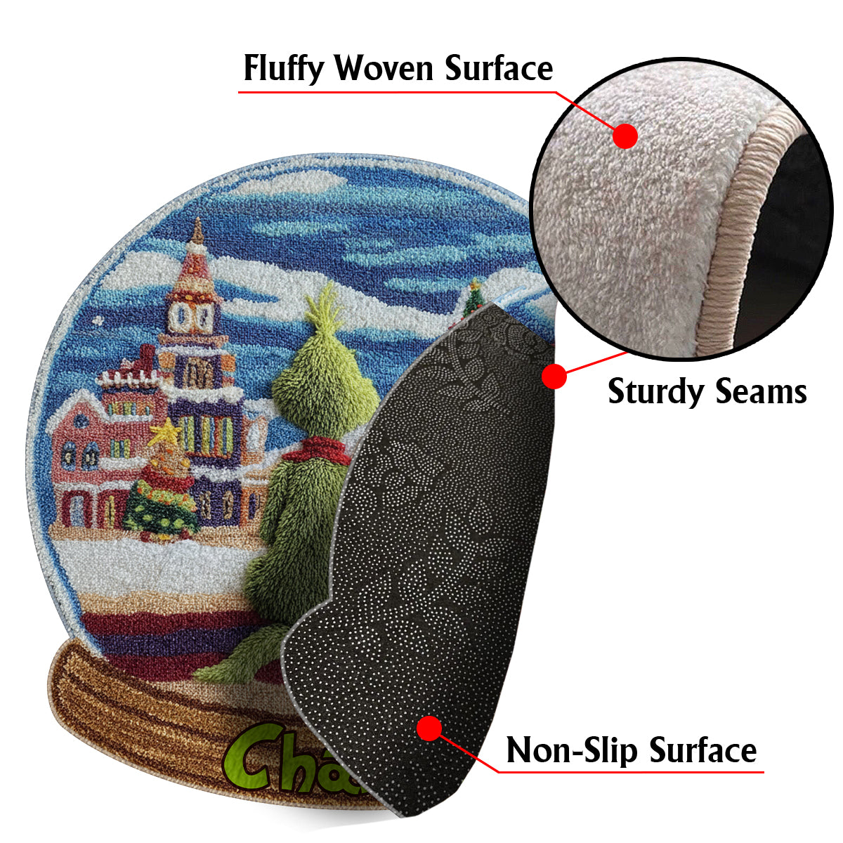 Green Monster With Dog - Personalized Stole Christmas Non-Slip Tufted Rug