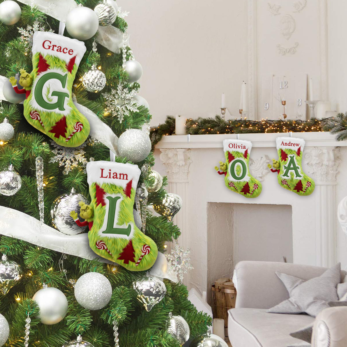 Green Furry - Personalized Stole Christmas Shaped Christmas Stocking