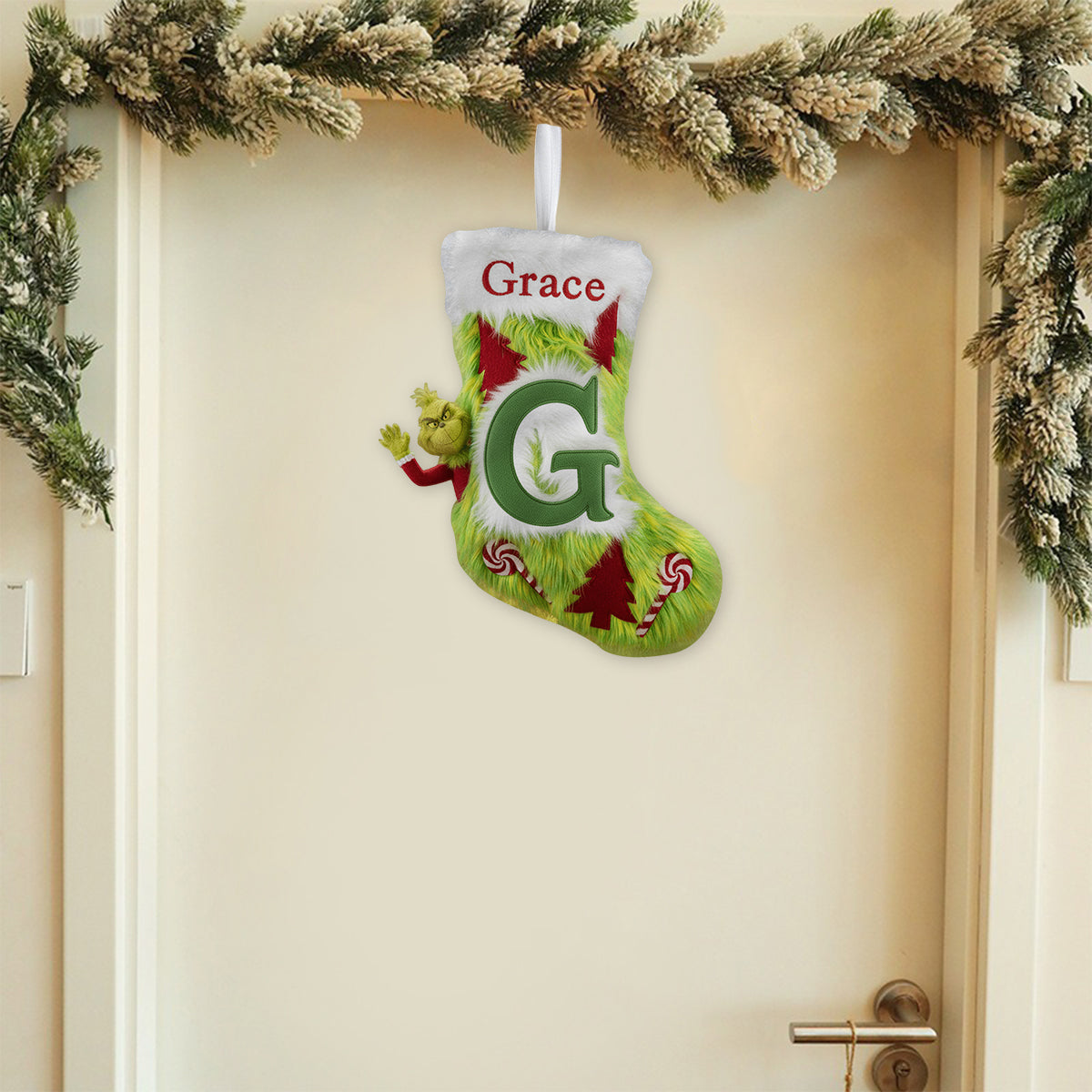 Green Furry - Personalized Stole Christmas Shaped Christmas Stocking
