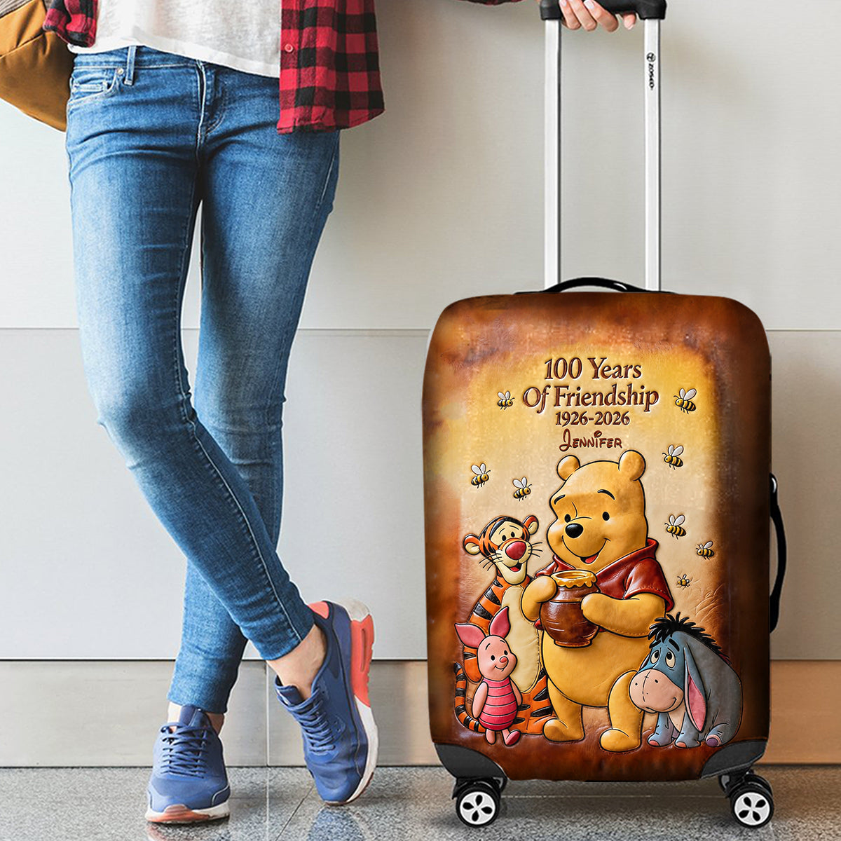 100th Anniversary - Personalized Yellow Bear Luggage Cover