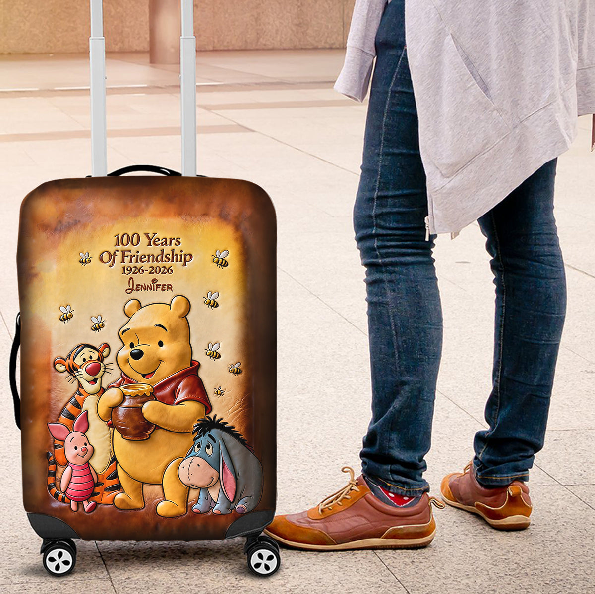 100th Anniversary - Personalized Yellow Bear Luggage Cover