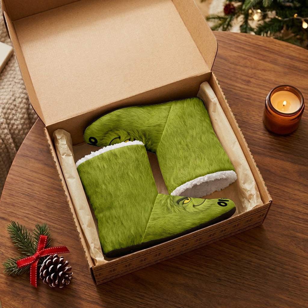 Merry Grinchmas - Personalized Stole Christmas Faux Fur Boot Slippers