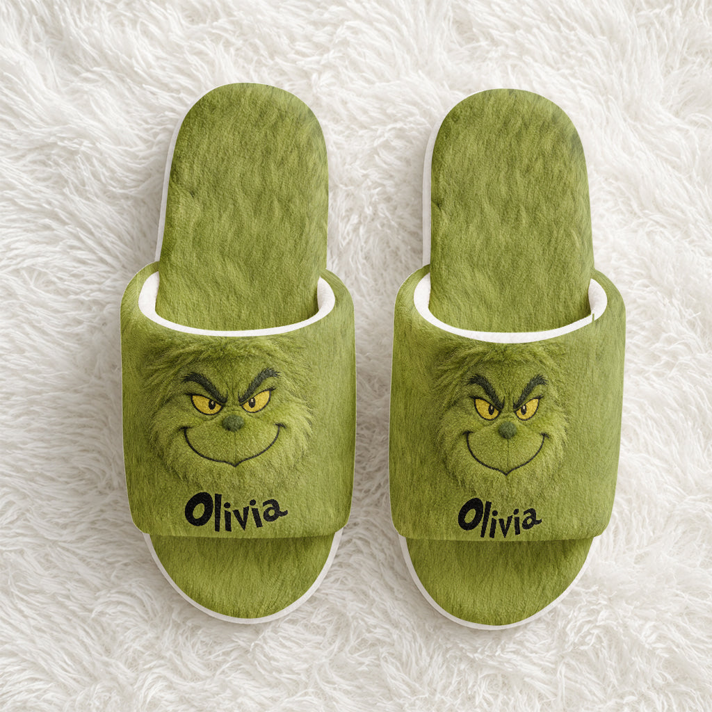 Merry Grinchmas - Personalized Stole Christmas Faux Fur Boot Slippers