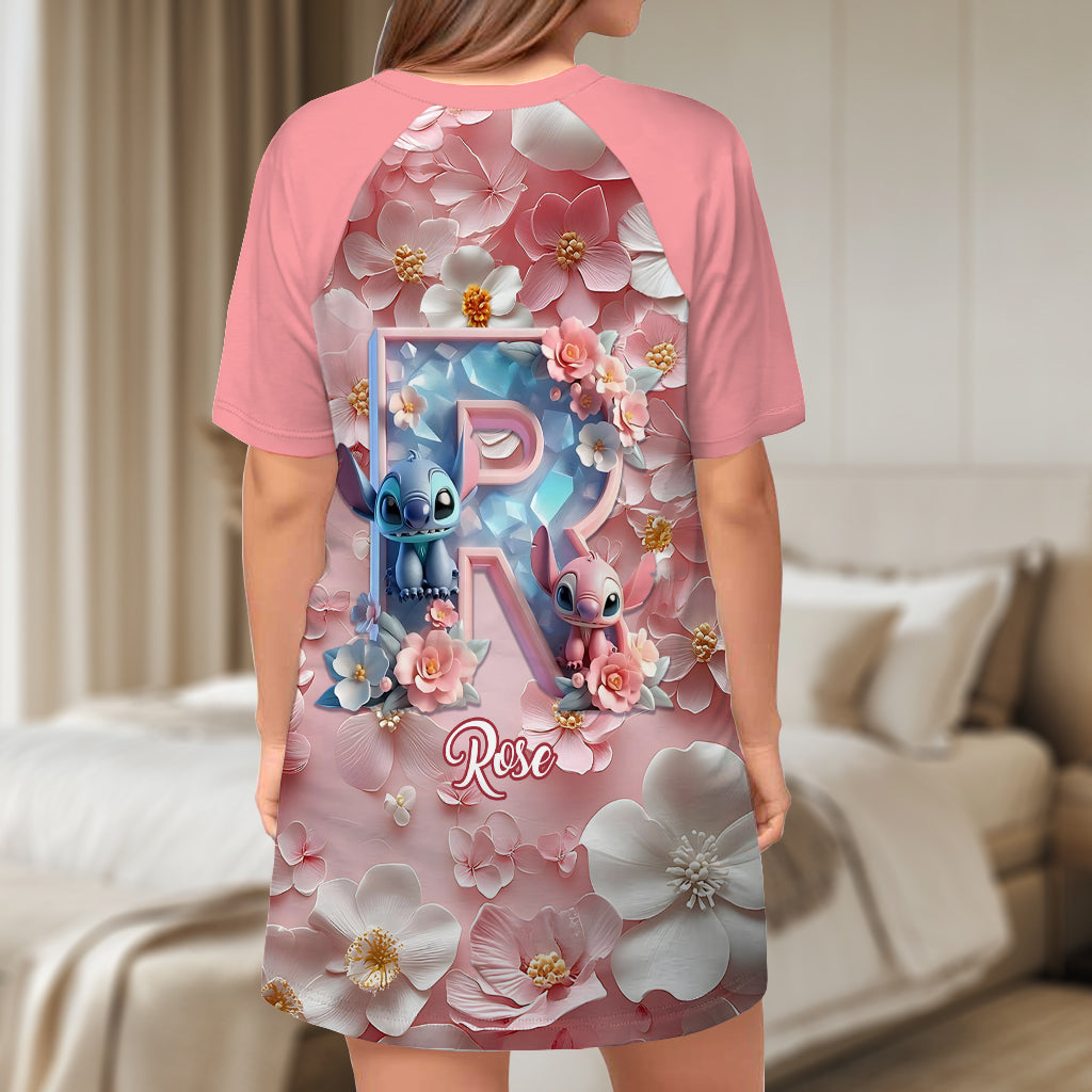 Ohana Letter - Personalized Ohana Sleep T-shirt Dress