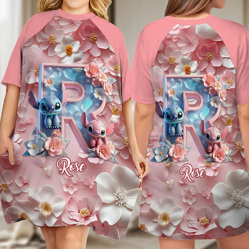 Ohana Letter - Personalized Ohana Sleep T-shirt Dress