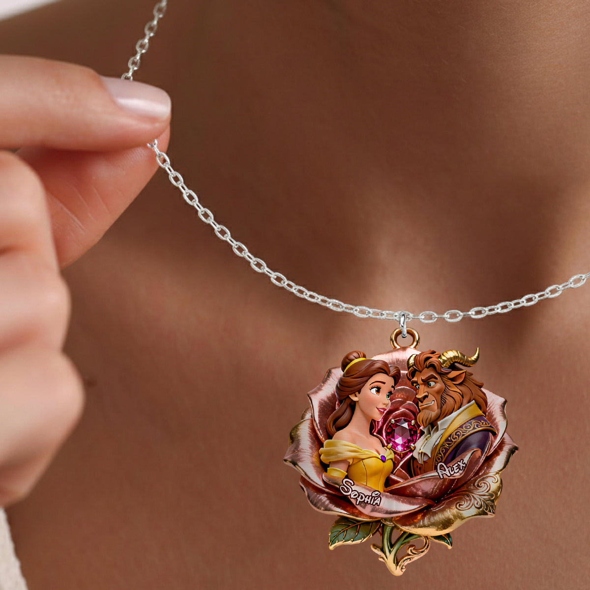 Tale As Old As Time - Personalized Beauty And The Beast Shaped Metal Pendant Necklace