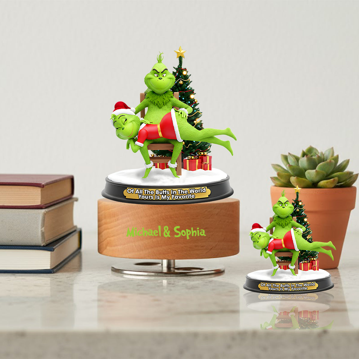 Grinchmas couple - Personalized Stole Christmas Rotating Music Plaque