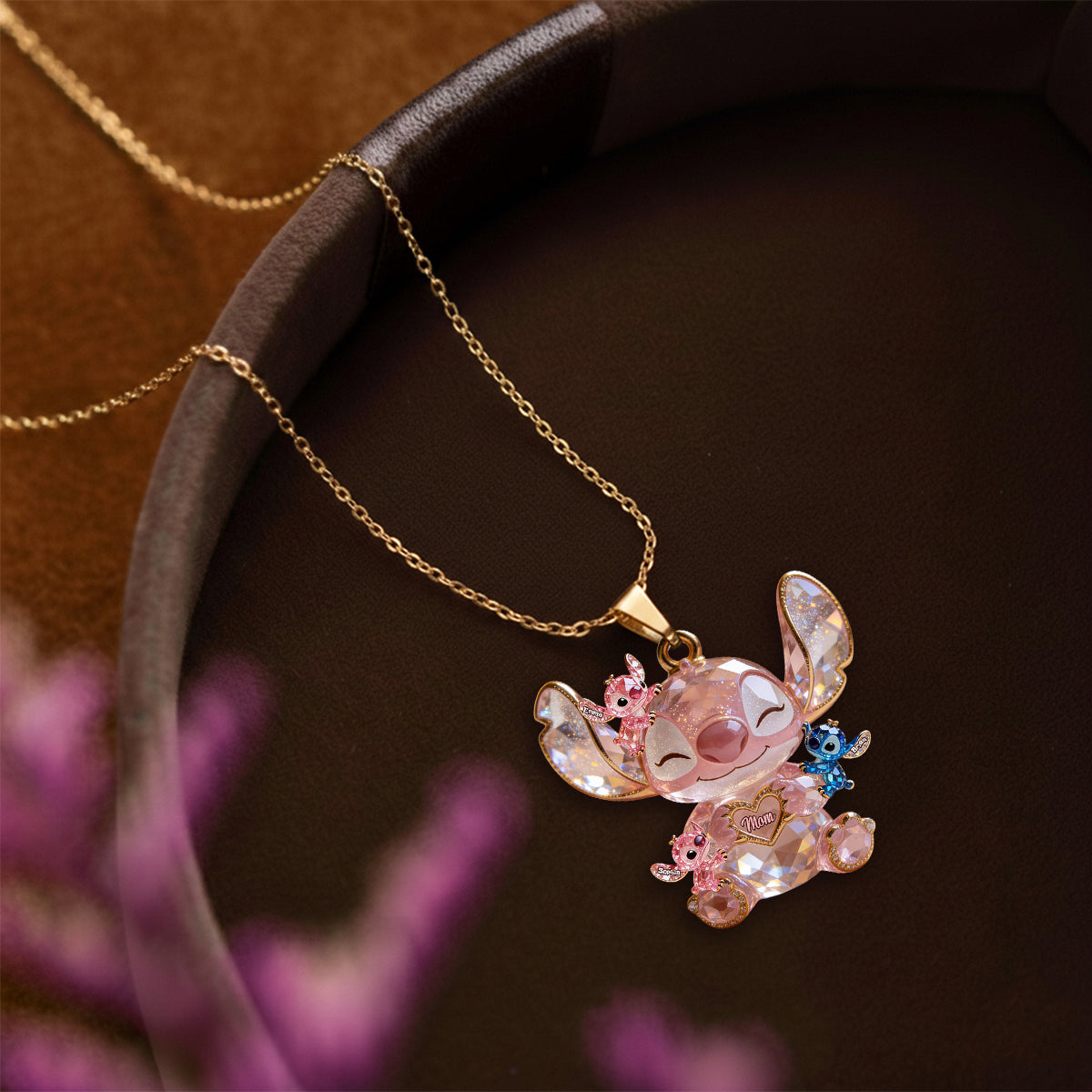 Cute Sparkling Alien - Personalized Ohana Shaped Metal Pendant Necklace
