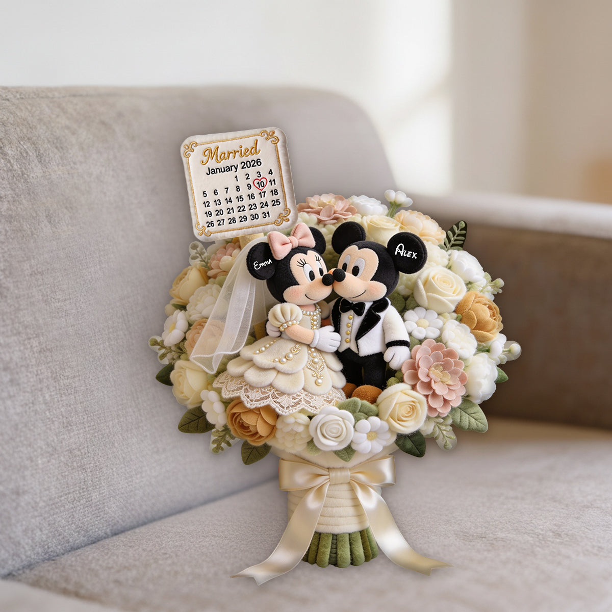 Anniversary Mouse Couple - Personalized Mouse Premium Faux Fur Pillow