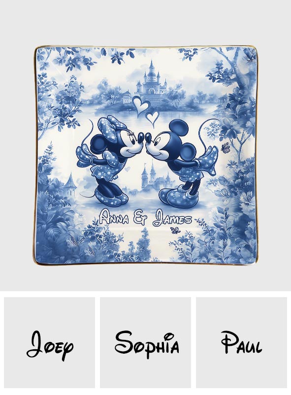 Classic Blue & White Ceramic Mouse Couple - Personalized Mouse Fully Printed Jewelry Dish