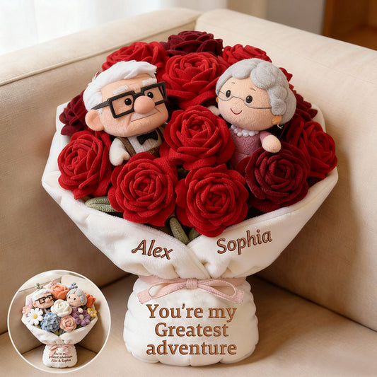 You're My Greatest Adventure Bouquet - Personalized Up Movie Couple Faux Fur Shaped Pillow