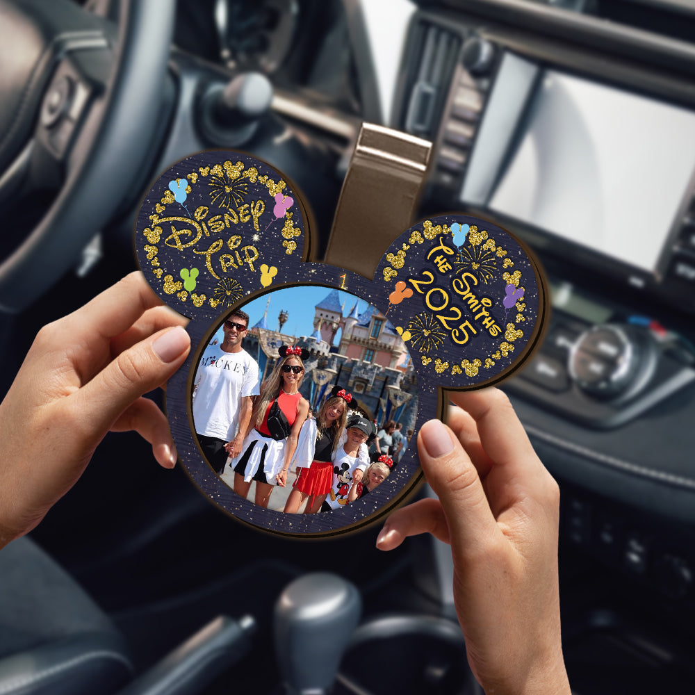 Family Trip - Personalized Mouse 2 Layered Car Visor Clip