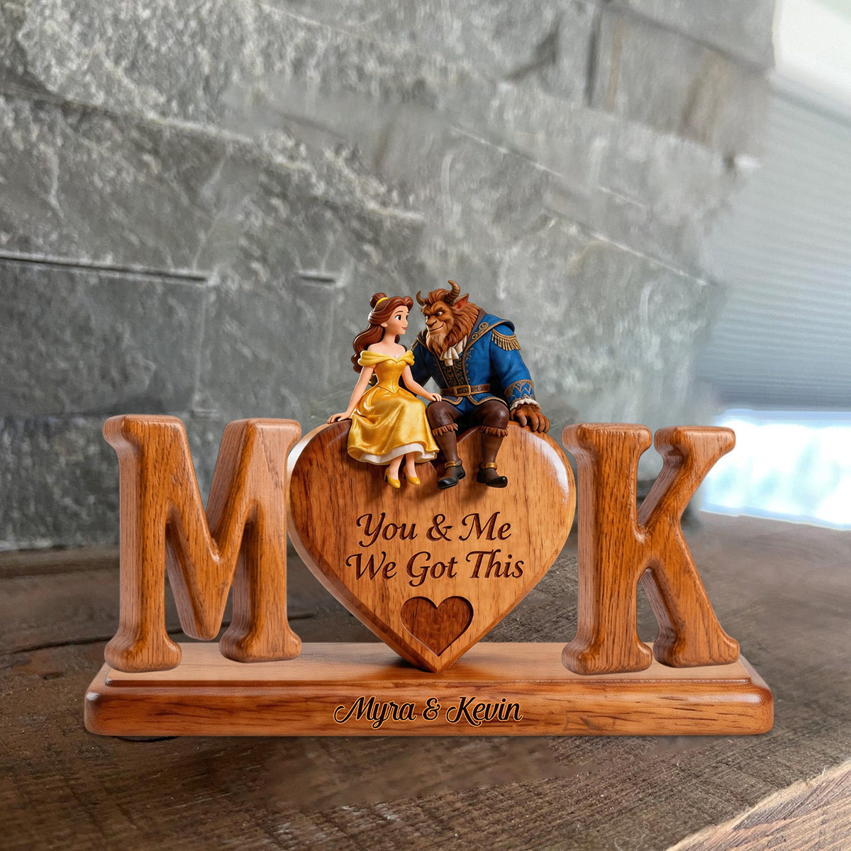 You & Me We Got This - Personalized Beauty And The Beast Custom Shaped Wood Plaque