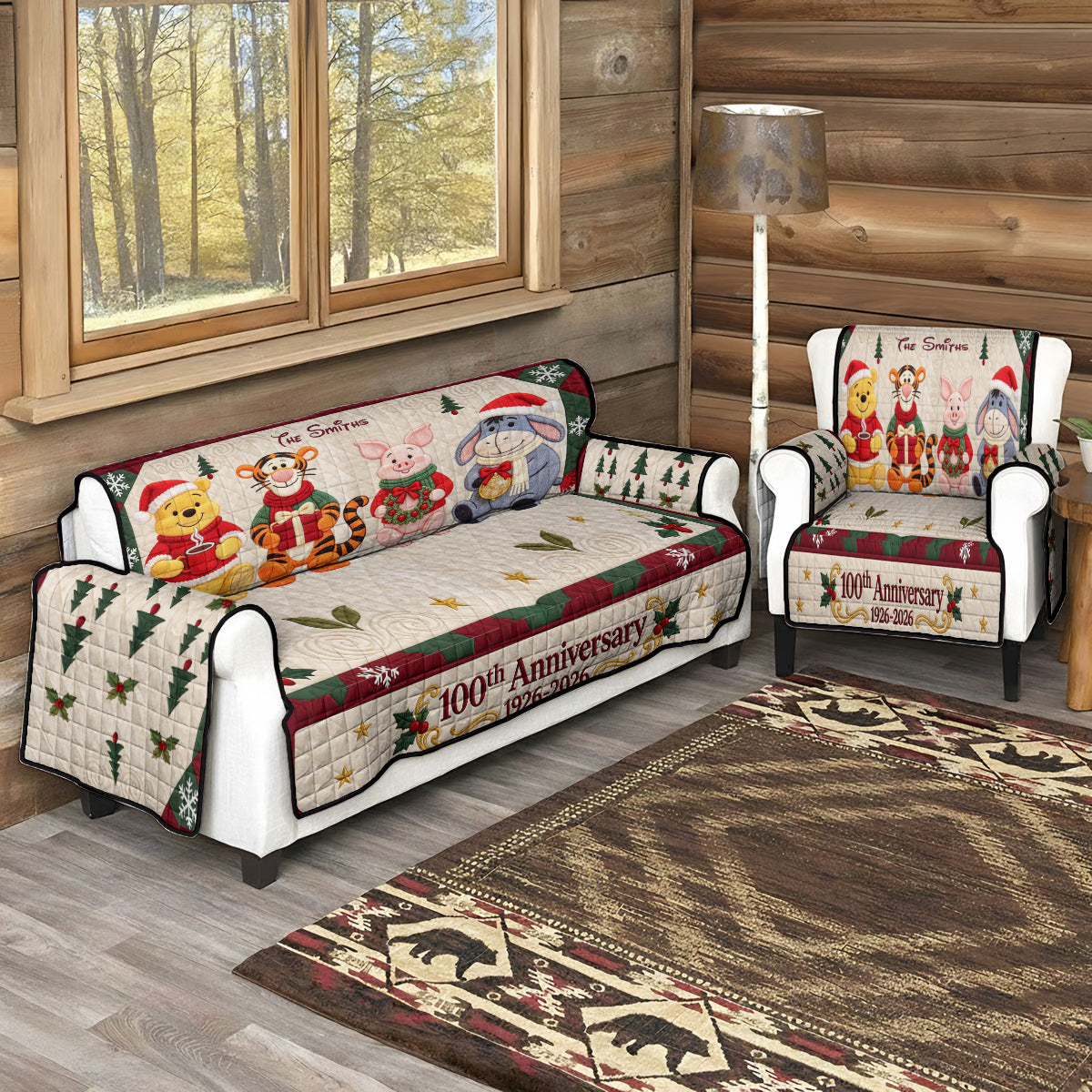 100th Anniversary Christmas Gift - Personalized Yellow Bear Quilted Sofa/Couch Cover