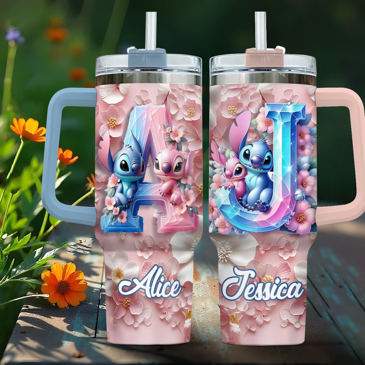 Floral Ohana - Personalized Ohana Tumbler With Handle