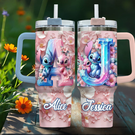 Floral Ohana - Personalized Ohana Tumbler With Handle