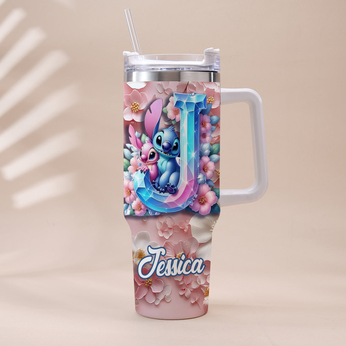 Floral Ohana - Personalized Ohana Tumbler With Handle