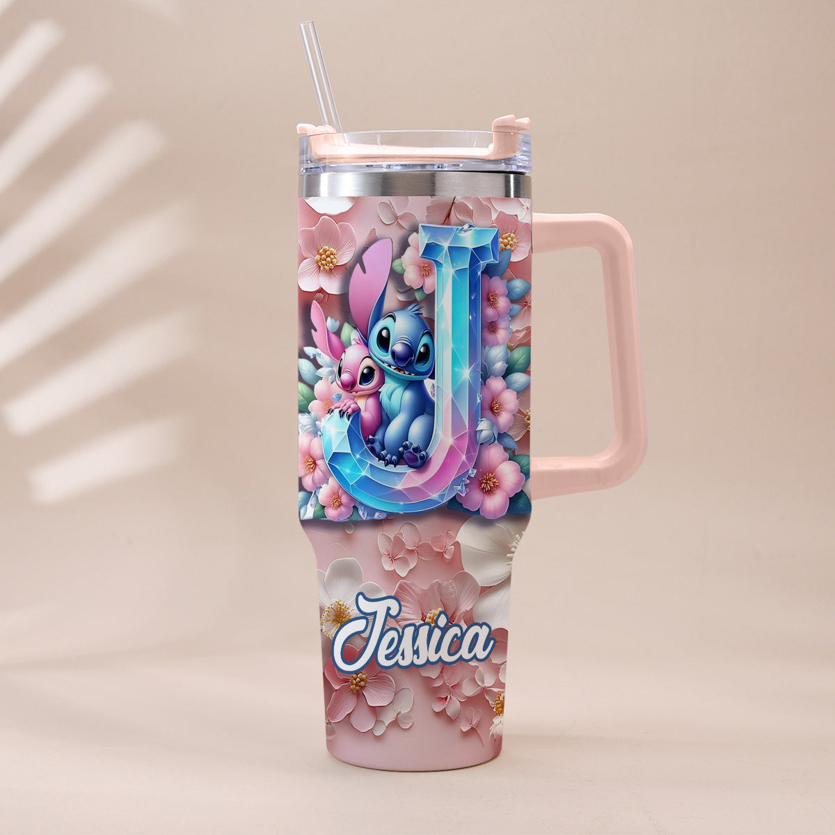 Floral Ohana - Personalized Ohana Tumbler With Handle