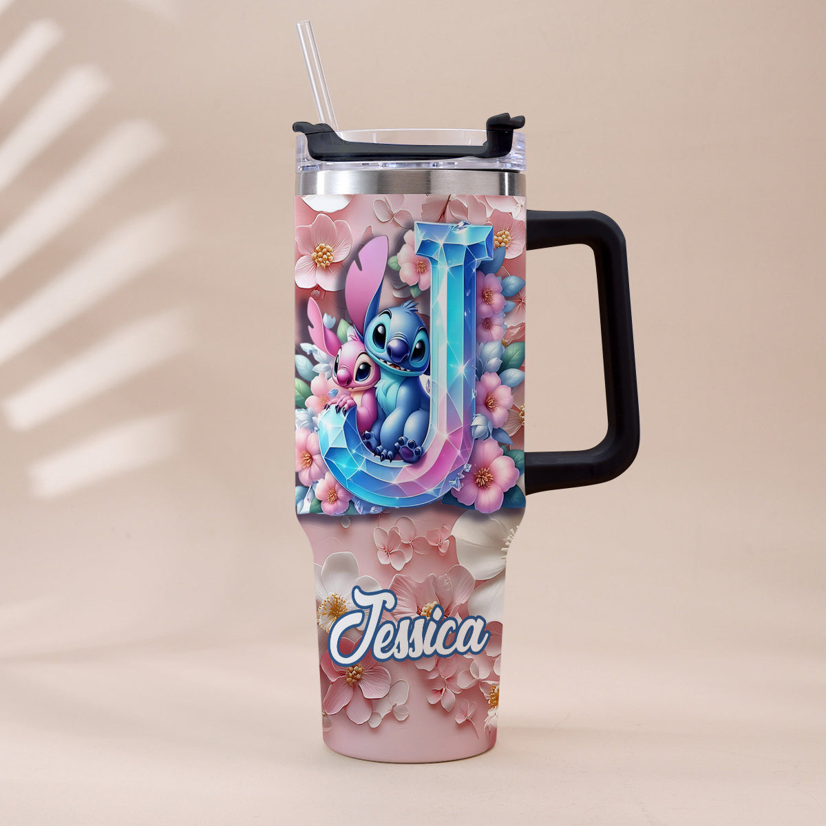 Floral Ohana - Personalized Ohana Tumbler With Handle